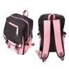 Travel Backpack with USB Charging Port and Headphone Hole Casual Double Shoulder Bag Black Pink