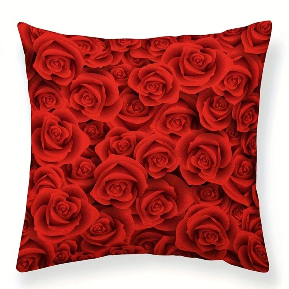 Dekoracja Domu Czerwona Róża Seria Walentynkowa Poszewka na Poduszkę Sypialnia Salon Sofa Dekoracyjny Pokrowiec na Poduszkę