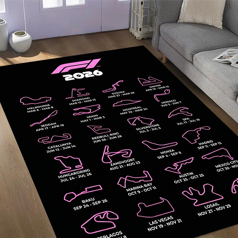 2026 Formula 1 Calendar Themed Anti-Slip Rugs - Polyester Home Decor, Suitable for Bedrooms, Living Rooms, Doorways, Studios, and Decorations