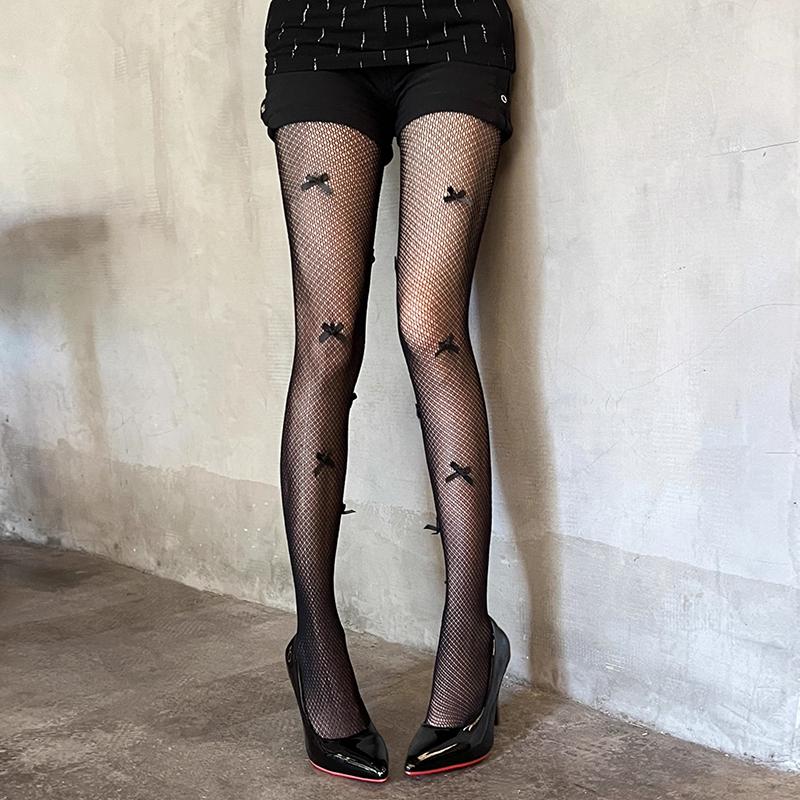 Bowknot Hollow Out Pantyhose Women Sexy Thin Ins Tide Lace Tights Fishnet Silk Stockings For Party Christmas
