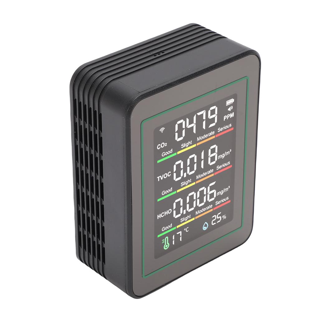 5 In 1   Quality Monitor, WiFi Indoor CO2 Meter for   Smart, HCHO TVOC Detector with LCD Display, Infrared Sensor, Temperature Humidity  for Home