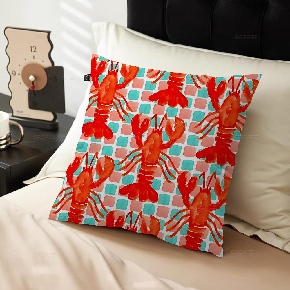 Colorful Sardine Lobster Crab Fish Ocean Pillow Cushion Cover Pillowcase Living Room Sofa Home Decor Customized