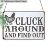 2D Flat 1pc 12"x8" Retro Chicken Humour Aluminium Wall Art with "CLUCK AROUND AND FIND OUT" Quote - Vintage Farm Decor, Rooster Silhouette Design