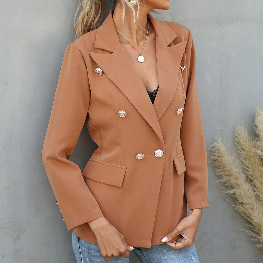 Women's Casual Long Sleeve Double Breasted Military Suit Lapel Open Jacket Coat