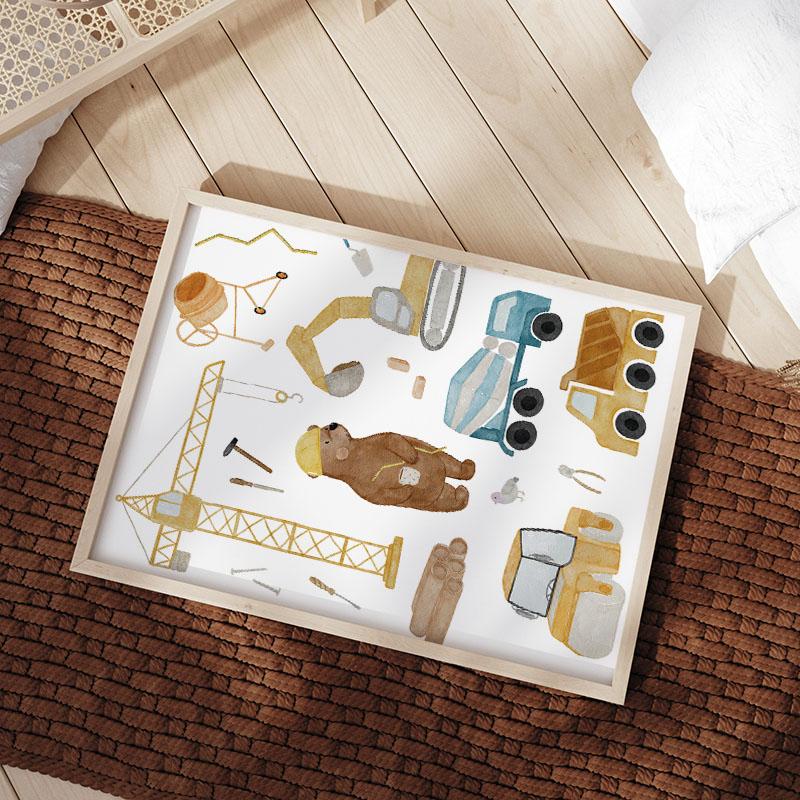 Nursery Wall Art Children's Prints Cartoon Bear Forklift Excavator Car Mud Truck Poster For Kids Room Baby Decor Canvas Painting