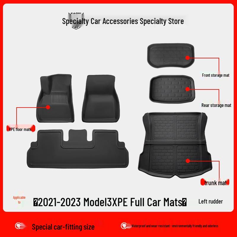 Eco-Friendly Waterproof XPE Car Floor Mats & Odorless Trunk Mat for Tesla Model 3/Y (L/R Drive)