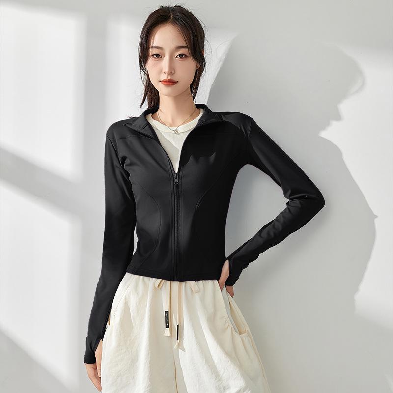 

Женская быстросохнущая куртка для йоги - весна/осень 2025 г.: Застежка-молния, воротник-стойка, длинный рукав, топ для фитнеса M