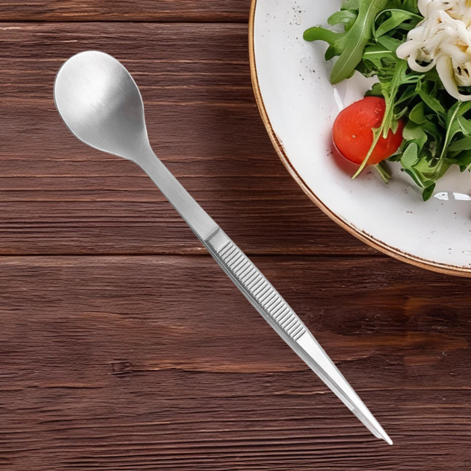 

2in1 Spoon Tweezer ,Kitchen Utensil, Portable Plating Cold Dish Tool ,Creative Silver