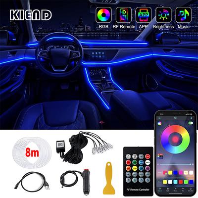 Bandes LED d'Ambiance Intérieure de Voiture RGB Fibre Optique Kit d'Éclairage Néon Ambiant Avec Contrôle à Distance par Application Décoration Auto