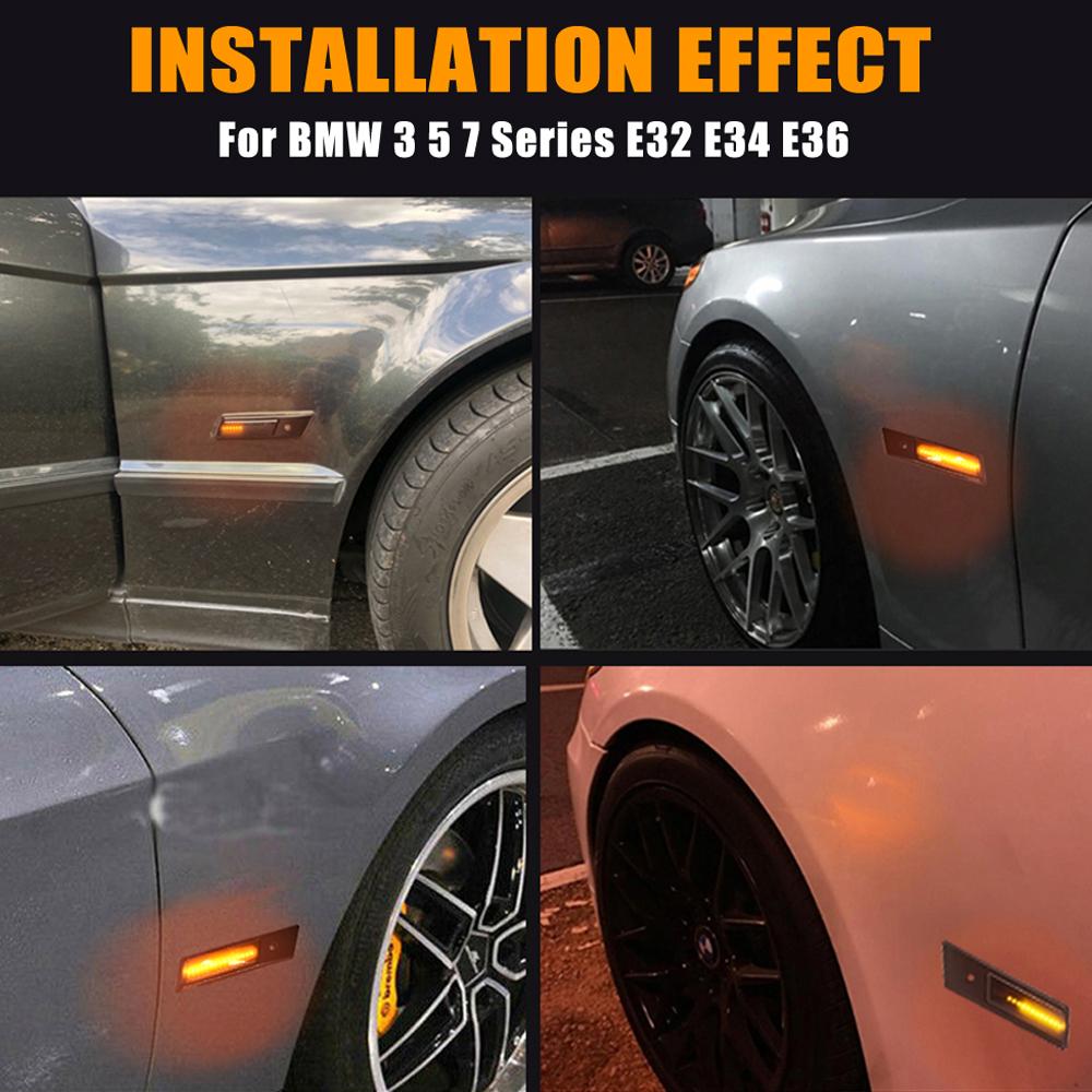2PCS/LOT Flashing Sequential Dynamic Turn Signal Side Marker Lamp For BMW E30 E32 E34 E36 Led Light 1990-1996 M3 M5 3 5 7 Series
