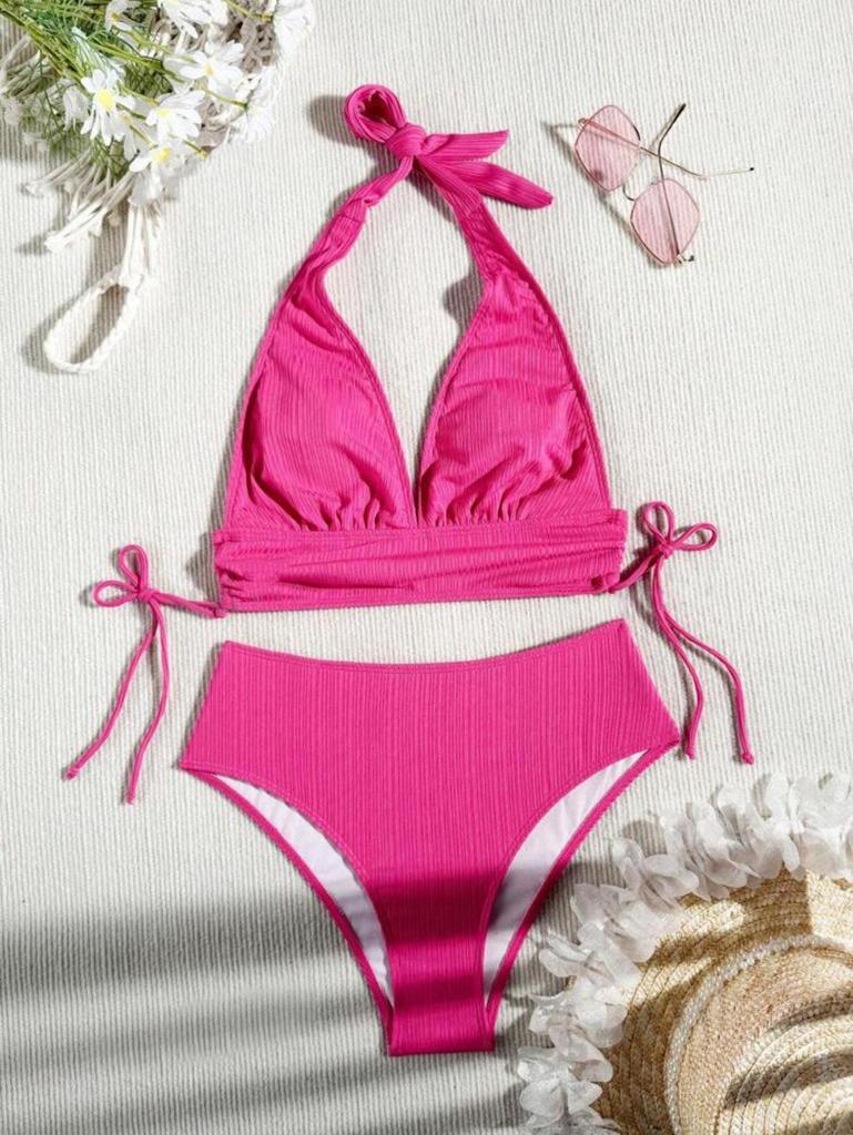 2024 Sanya Sexy Solid Lace-Up Halter Bikini Women's Swimsuit Hot Style