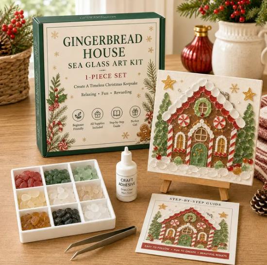 Christmas Sea Glass Mosaic Art Kit, Elegant Collectible Holiday Ornament