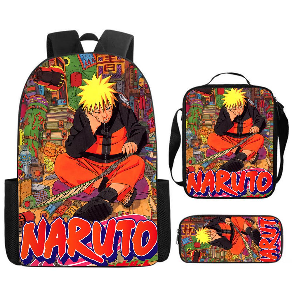 3Pcs Set NARUTO Anime Kids Mochila School Backpack with Lunch Bag & Pencil Case,Lightweight & Durable,For Ages 6-10 Boys & Girls