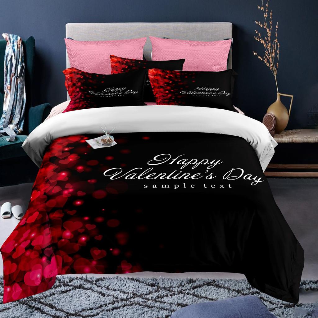Valentine's Day Custom Name Love Heart 3D Duvet Cover Bedding Set Comforter Linen Pillowcases Wedding Decor Twin King Queen