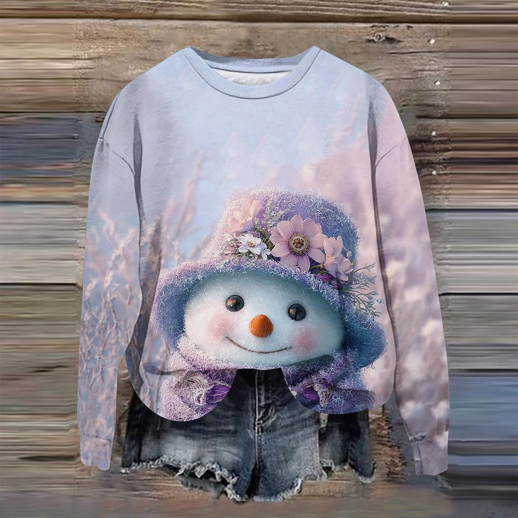 Women's Fashion Printed Long Sleeve Loose Round Neck Sweatshirt Top Fall