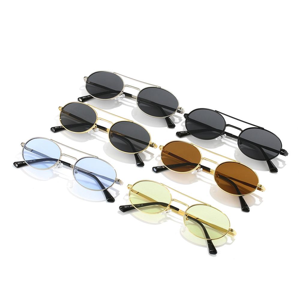Lunettes de soleil ovales vintage à double barre en métal à petite monture tendance pour hommes et femmes, lunettes de soleil cool