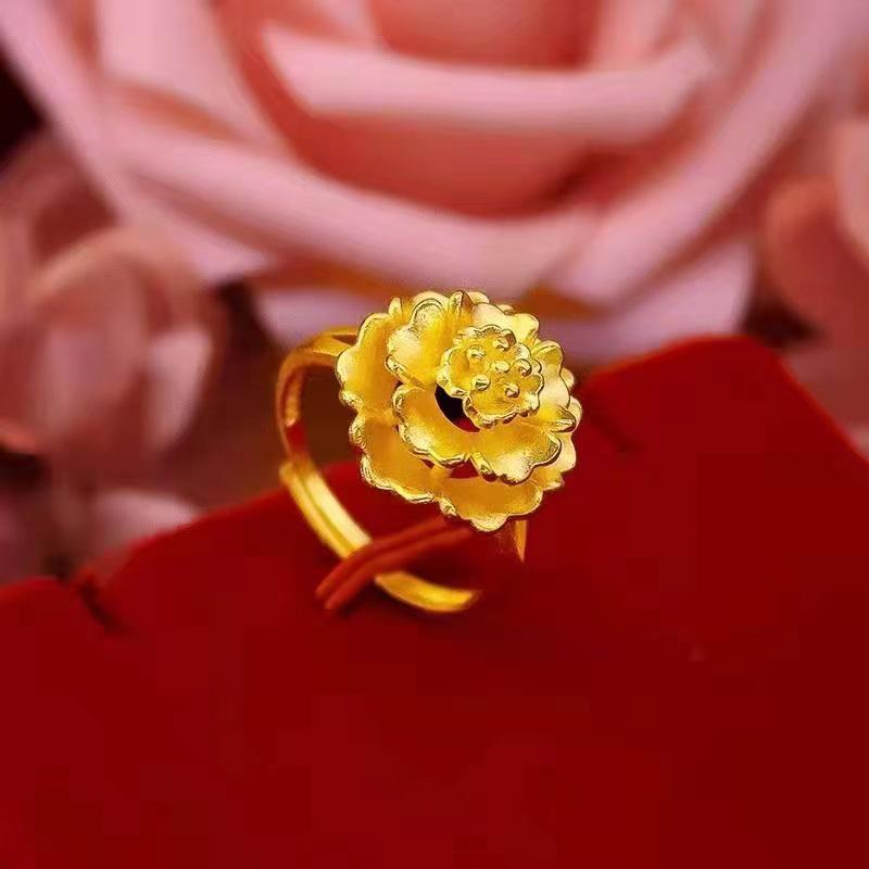 Vietnamese Gilded Brass Peony Ring - Blooming Splendor Women's Gift for Qixi