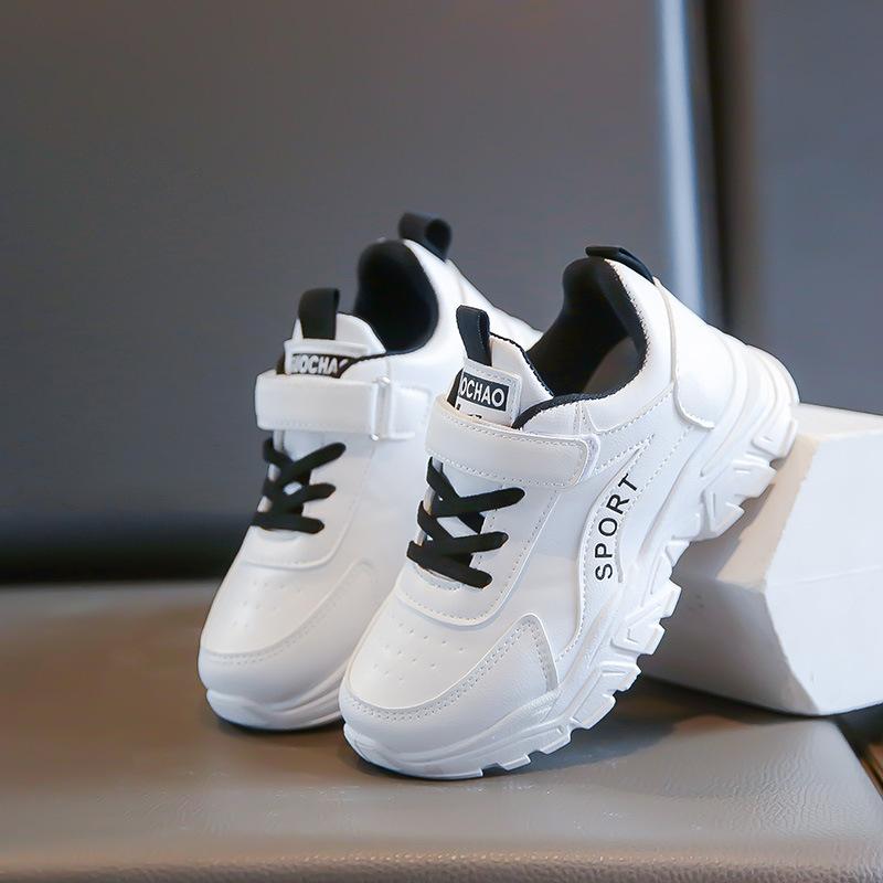 Boys and Girls Leather Surface Sneakers Casual Soft Bottom White Shoes Spring and Autumn New Children Dad Shoes