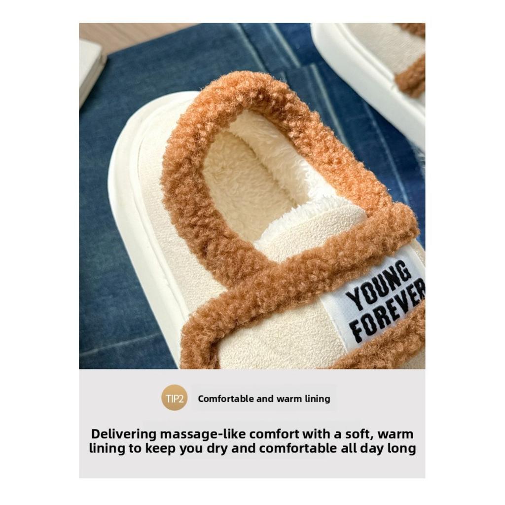 Cotton Slippers for Women To Wear Outdoors In Winter, Indoor Home with Thick Soles and Plush Insulation Bag and Velcro Cotton Shoes