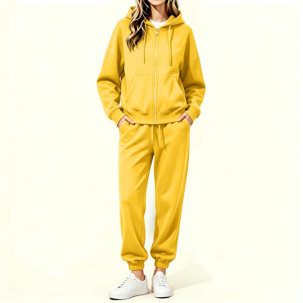 Women's Lined Zip Up Hoodie and Wide Leg Pants Set Casual Loungewear