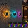Solar Wall Lamp Lamp Seven Color Changing Projector Light with Hollow Pattern Patio Decorative Light Design IP65 Waterproof for Outdoor Garden Fence
