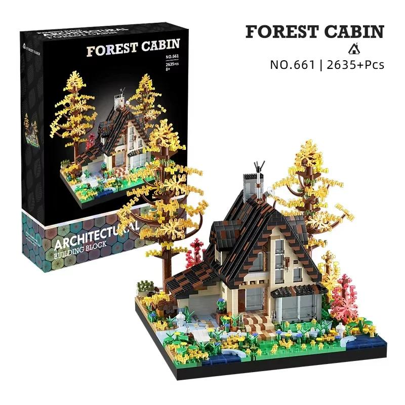 Wooden House Building Blocks Micro DIY Assembly Model Architecture Building Bricks Toys for Kids Educational Christmas Gift
