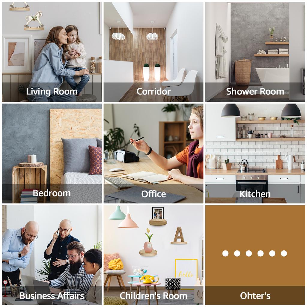 3/6 Stück Wandregal Set Eichenholz Rund Hängeregal Wanddeko Set Wandmontiertes Ausstellungs-Wandregal für Schlafzimmer Wohnzimmer