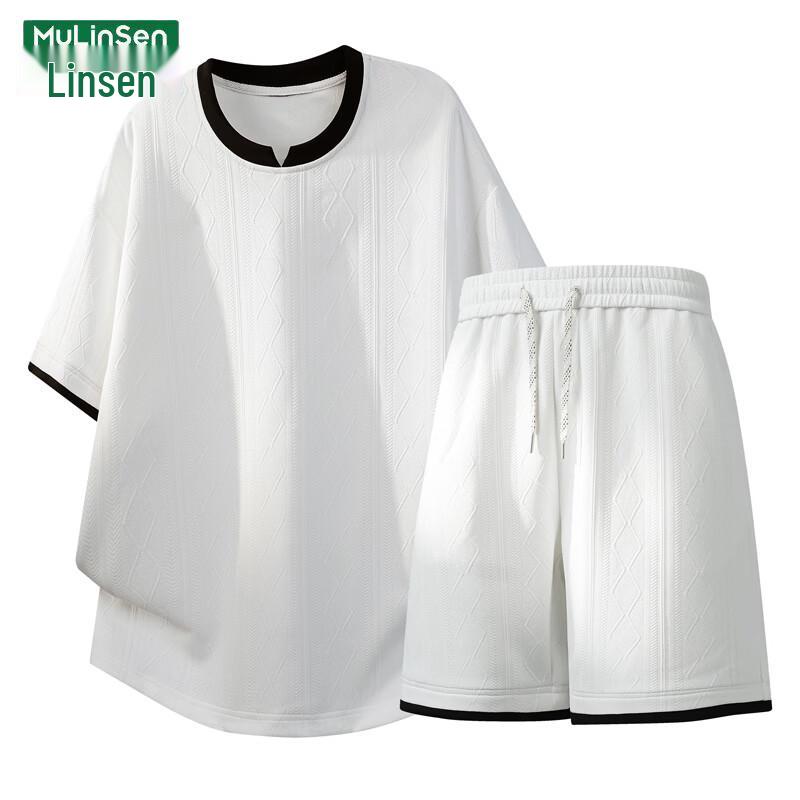 MULINSEN Men's Ice Silk Jacquard T-shirt & Shorts Set