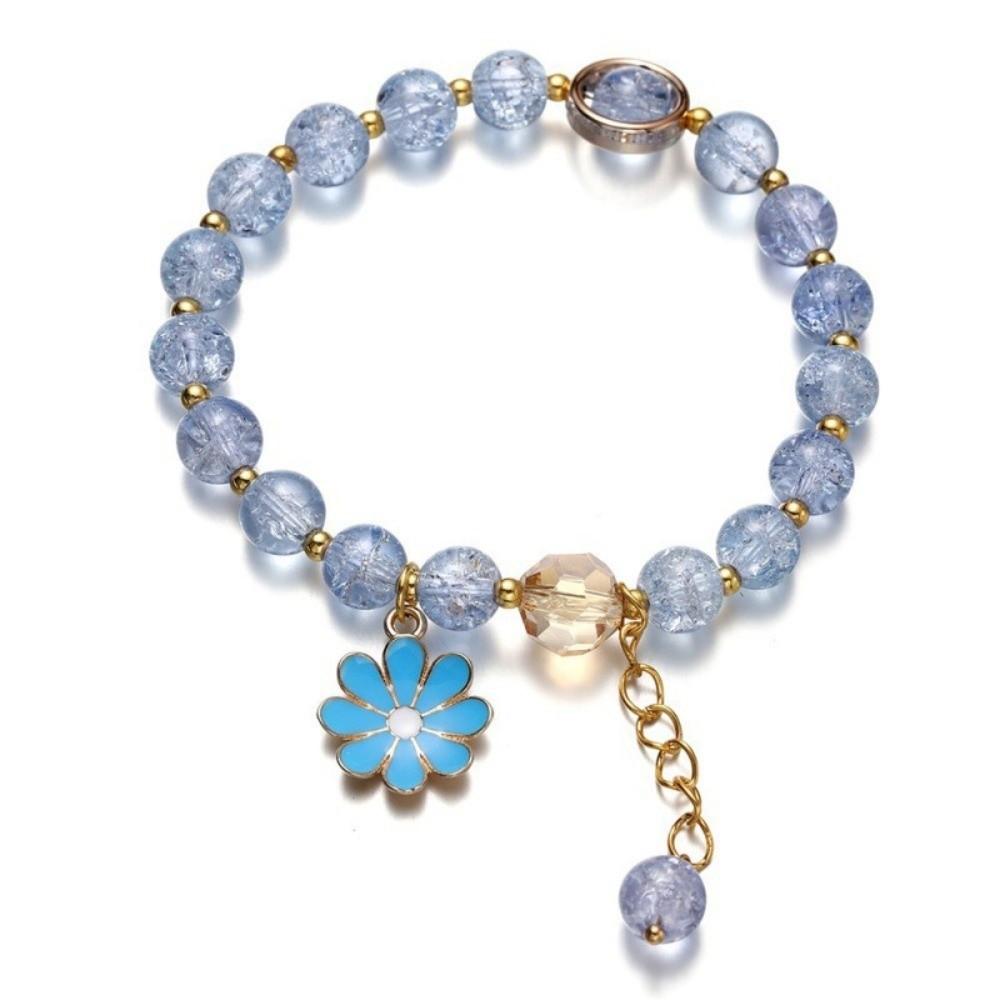 Gifts Elastic Korean Daisy Bracelet Lucky Multicolor Crystal Beaded Bracelet Handmade Bracelet Bohemian Style синий