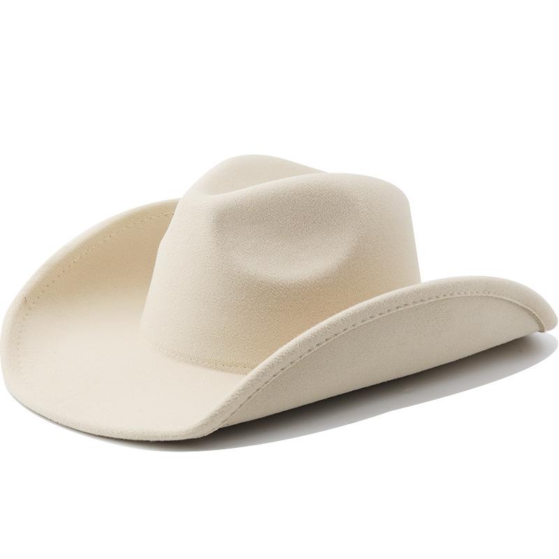 Cool Hat Women's Black Woolen Men's And Couple Western Large Brim Cowboy Hat Solid Color Top Hat 56-58Cm