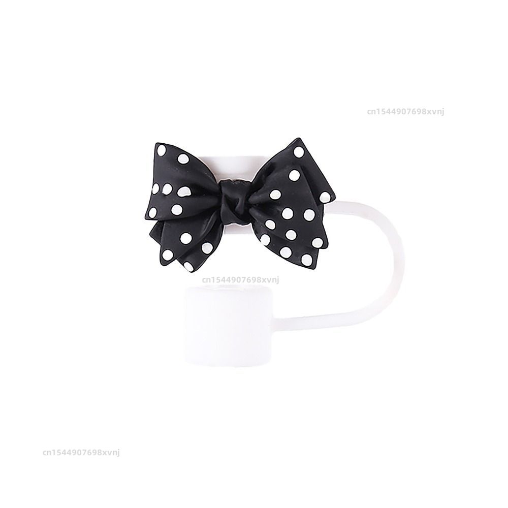 10cm Portable Spotted Bows Straw Tips Covers Good Sealing Dust-Proof Straws Topper Party Supplies Straw Tips Lids