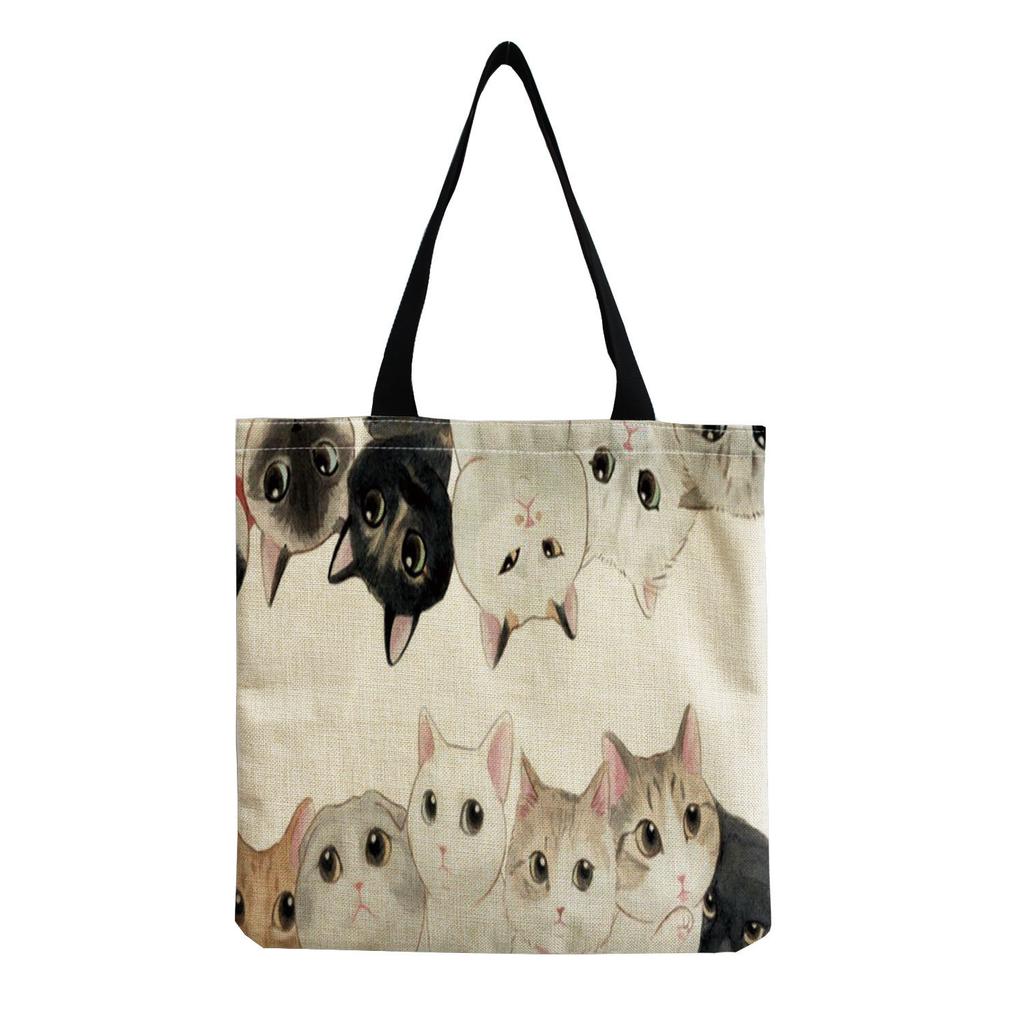 Women Vintage Linen Tote Bag - Large Capacity Print Shoulder Handbag for Casual & Grocery Shopping KTB