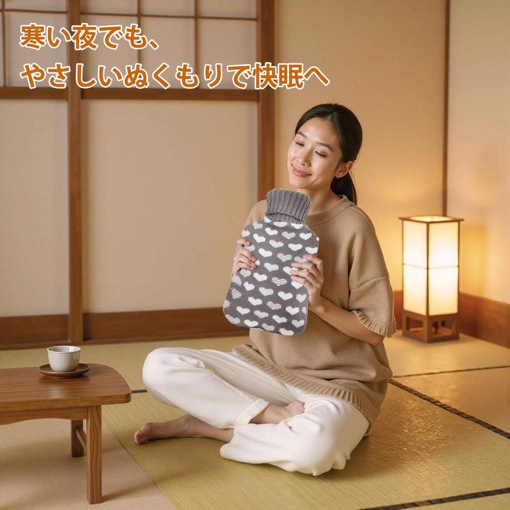 VECELO Hot Water Fillable with No Electricity Perfect for Cold Sleep Stomach Pain Ideal for Cute Gray Heart Design Bottle, Water, Required, Weather,