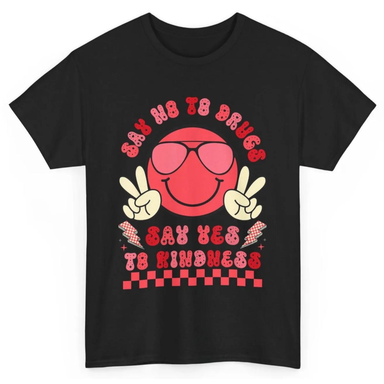 Say Not Drug Free Yes To Kindness Red Ribbon Week Retro T Shirt S чёрный