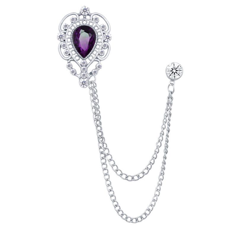 European & American Fashion Hollow Water Drop Brooch: Heart Chain Tassel Corsage for Men's and Women's Coats - Stylish, High-End Accessory.