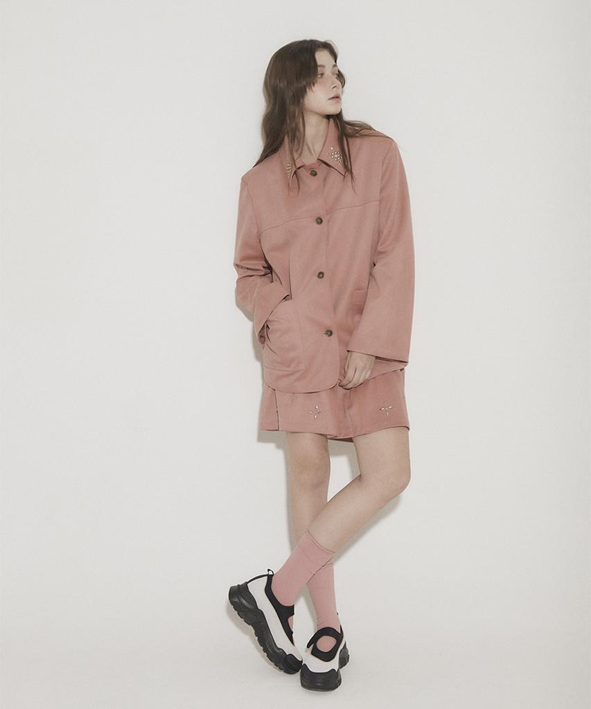 Eoboneoseu Four Suede Studded Mini Skirt [Pink]