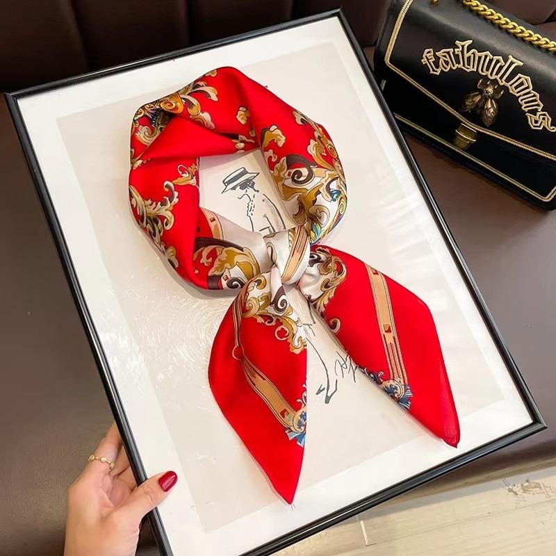 Classics Print 70*70Cm Silk Square Scarf Women Fashion Soft Satin Hairband Neckerchief Tie Female Headband Foulard Bag Ribbon