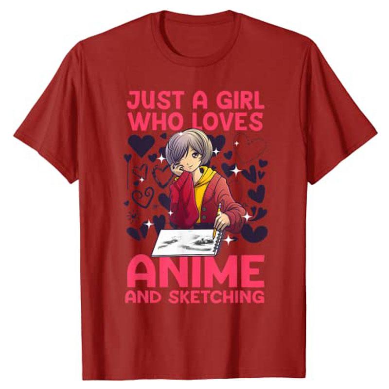 

Y2k Cartoon Art for Women Teen Girl Anime Merch Sketch Unisexga TShirt Just A Girl Who Love Anime Saying Tee Novelty Gift Fashion S