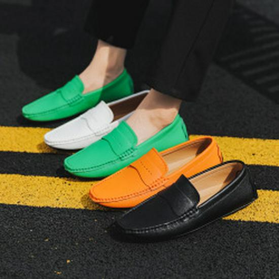 Korean Style Plus Size Loafers - Genuine Leather Hand-Stitched Men's Slip-On Shoes for Spring/Summer 5088