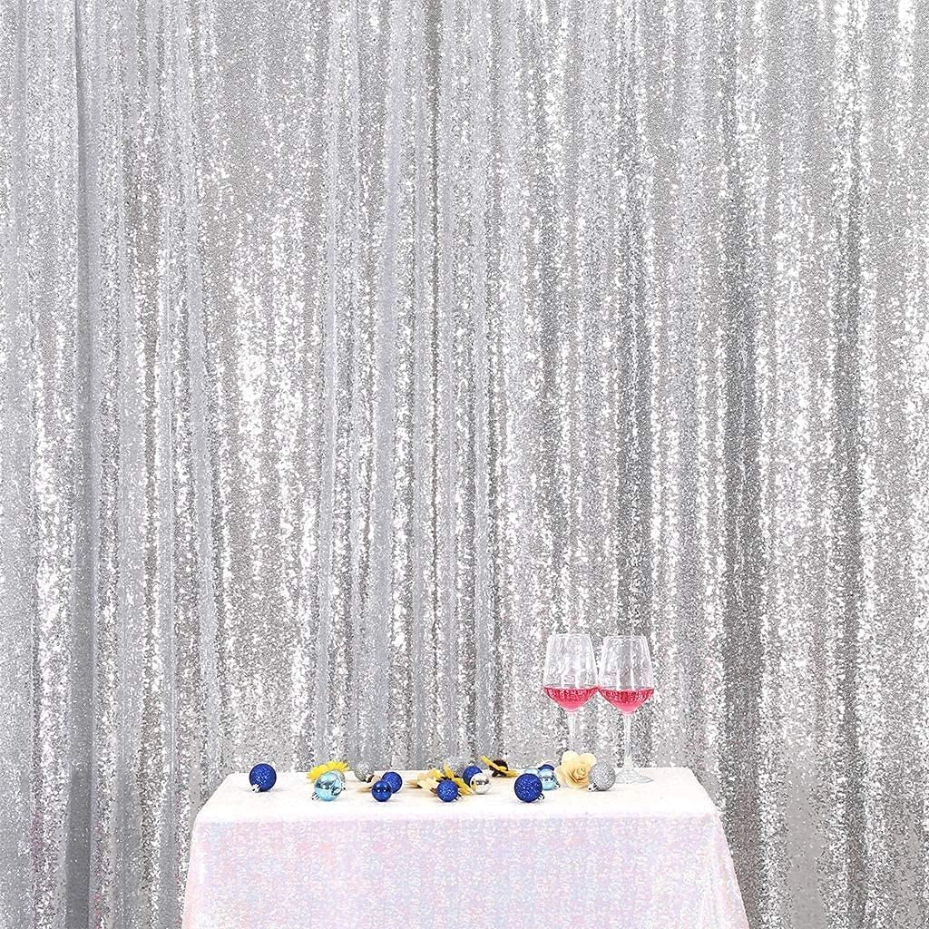 4x10FT Silver Sequin Photo Backdrop Curtain for Birthday Wedding Engagement Baby Shower Bachelorette Christmas Party Decorations