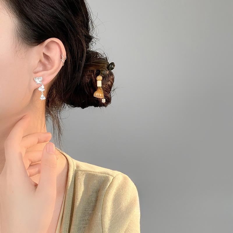 Elegant Three Butterfly Earrings for Women's Chinese Style Earrings Cheongsam Accessories Earrings