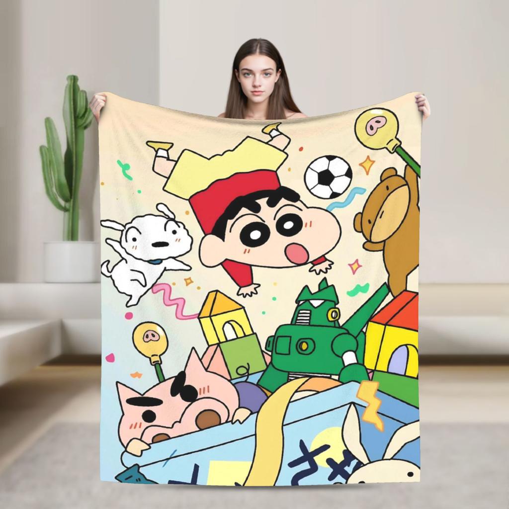 Shinchans 90S Cartoon Flannel Blanket Awesome Throw Blankets For Bed Sofa Couch 150*125Cm Rug Piece