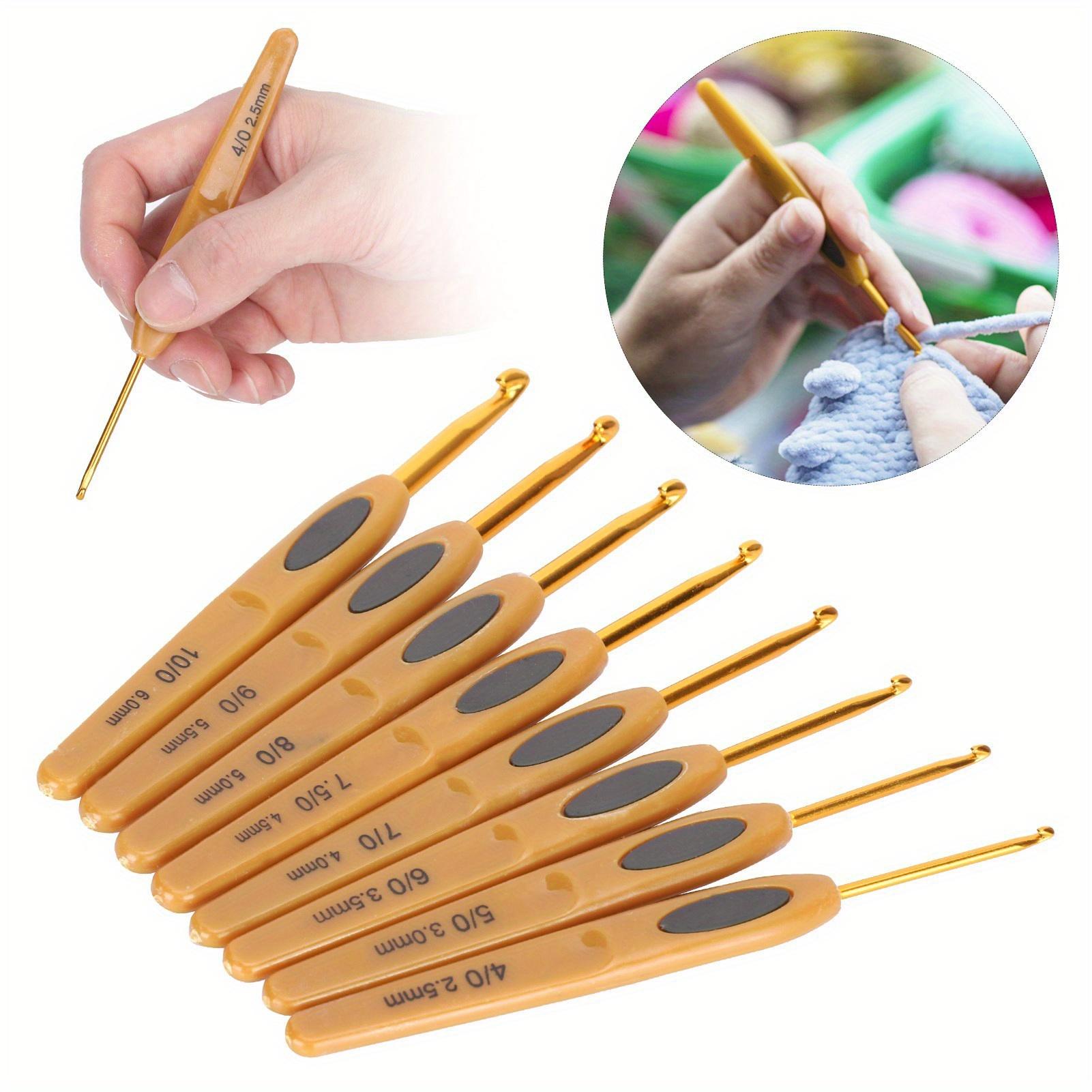 

[Brown Plastic Handle Knitting Tools] 8Pcs Crochet Hook Knitting Tools Aluminum Ergonomic Sweater Brown Plastic Handle United States