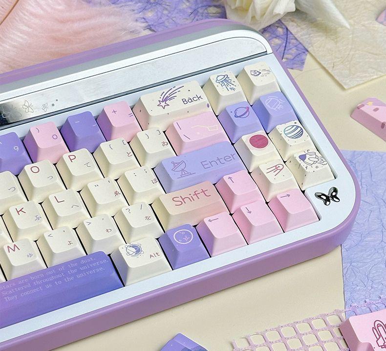 Starry Sky Purple PBT Custom Keycap Set 133 Keys Atmosphere Shine Through for 61 75 87 104 108 MX Mechanical Keyboard Gift