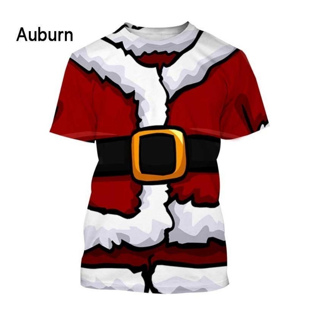 Casual short sleeved T-shirt, oversized New Year's Christmas men's T-shirt, 3D printed, fun role-playing Santa Claus