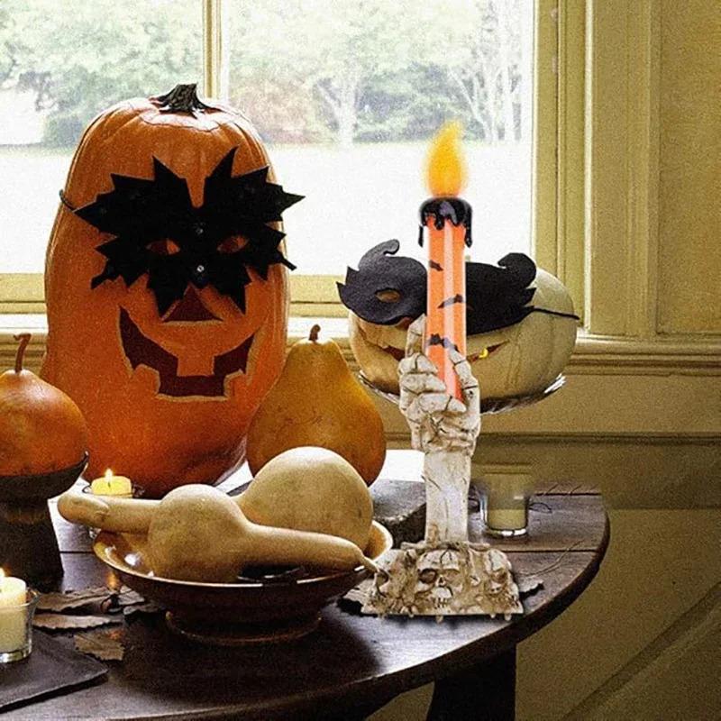 Halloween LED Electronic Candles – Spooky Ghost Hand Flameless Tea Lights & Candle Holder Decor