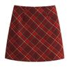 Women's Red Plaid High-Waisted Woolen A-line Skirt - Autumn/Winter 2025 Collection