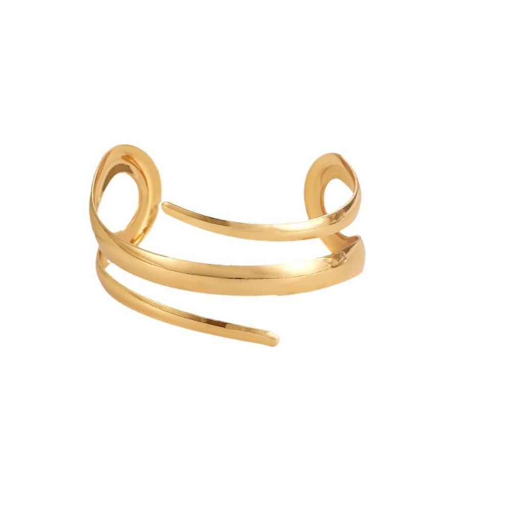Europäisches und Amerikanisches Dickes Armband und Ring Schmuckset für Damen Goldfarbe Geometrische Linie Armband Ring Kombinationsset Geschenk