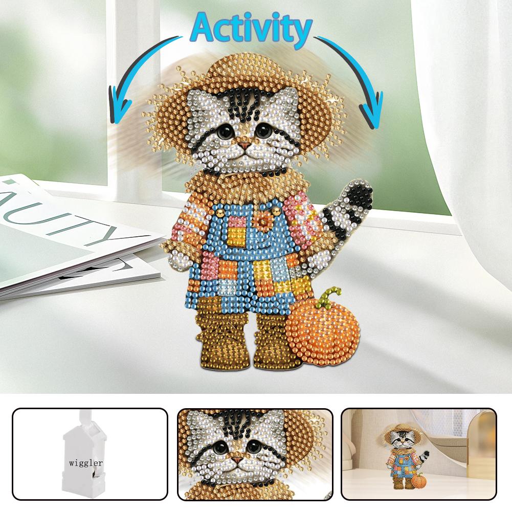 2D Flat Print Cat DIY Shaking Head Table Top Diamond Painting Ornament Kits Desktop Diamond Art Kits Bedroom Table Decoration
