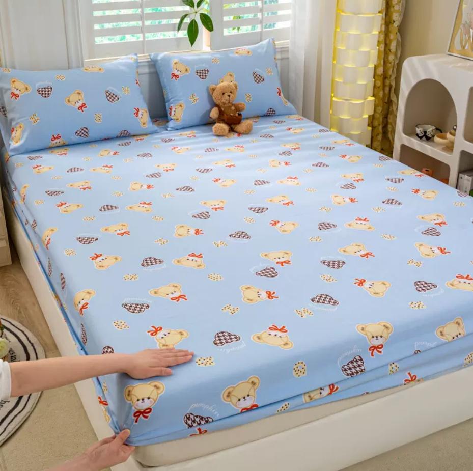 1pc Fitted Bed Sheets +2pc Pillowcases Single Double Bed Size Bedsheet Washed Cotton Girls Boys Room Bed Cover Mattress Cover
